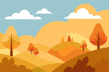 A misty cartoon scene of autumn hills with fog vector illustration