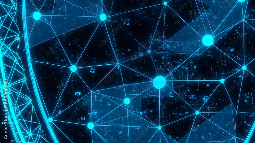 Leinwandbilder abstract global network animation with connected nodes and lines representing data communication and