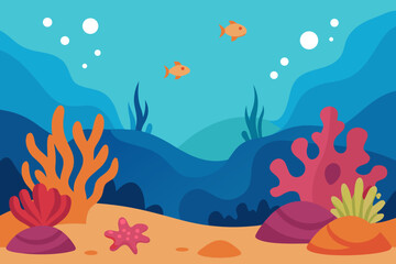 A cartoon coral reef underwater scene vector illustration