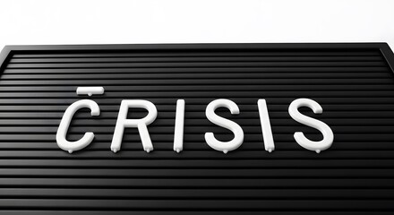 Fototapeta premium The word CRISIS spelled out in white 3D letters on a black ribbed letter board, symbolizing a challenging situation.
