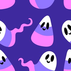 Cartoon Halloween sugar monsters seamless candy corn pattern for wrapping paper and fabrics and linens and kids clothes