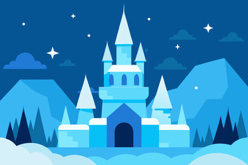 Naklejka premium A cartoon enchanted ice castle background vector illustration