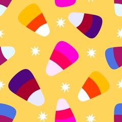 Cartoon Halloween sugar monsters seamless candy corn pattern for wrapping paper and fabrics and linens and kids clothes