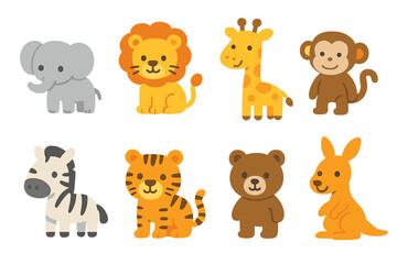 Obraz premium Miniature Animal Icons. Flat vector mini-illustrations miniature animals in colors children's illustrations: tiny elephant, small