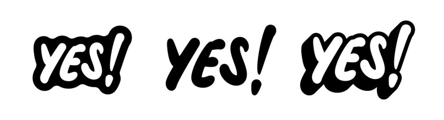 YES hand lettering vector set with sticker and shadow effect.