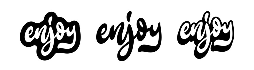 enjoy hand lettering vector set with sticker and shadow effect