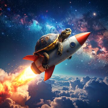 Turtle in rocket ship, space (1)