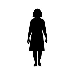 Woman figure silhouette. Female body shape. Standing person illustration. Black Vector icon.