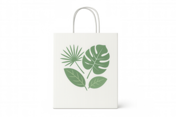 Shopping bag featuring tropical leaves promoting eco-friendly practices with transparent background