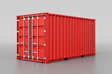 Red shipping container on a light gray background cargo container