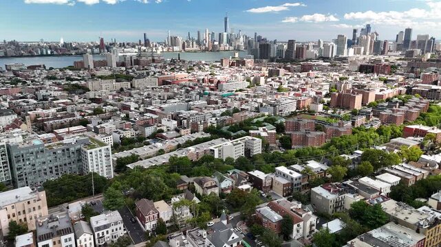 Drone flyover Jersey City to Hoboken with Freedom Town