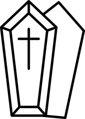 Coffin Line Art Icon for Halloween Party, Horror Design, Gothic Posters, and Spooky Decor. Outlined coffin icon for Halloween flyers, horror party banners, gothic posters, social media.