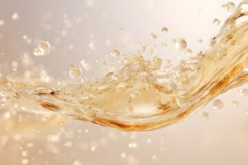Golden champagne splash frozen in motion. Celebration, luxury and festive party atmosphere. Champagne explosion with golden liquid splash. Sparkling white wine. Bubbly champagne burst. New year