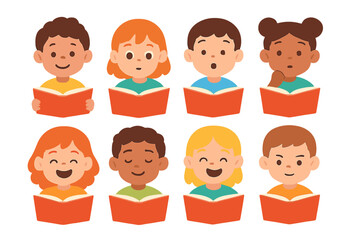 Colorful Emotions Grid. Flat vector mini-illustrations e-book reading emotions in colors children's illustrations: happy face,