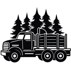 logging truck silhouette vector art