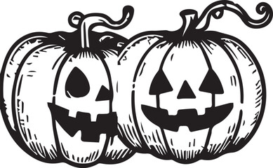 Vector jack-o'-lantern illustration for Halloween, featuring an isolated orange pumpkin with a scary smile and a dark, evil face for autumn holiday decoration