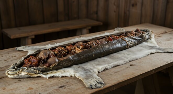 "Kiviak &ndash; Comida Tradicional de Invierno manjar inuit hecho con aves peque&ntilde;as fermentadas en piel de foca"