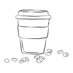 Coffee cup png line art, transparent background