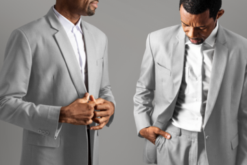 Png gray suit mockup on African American man set