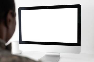 Military officer using png computer screen mockup army technology