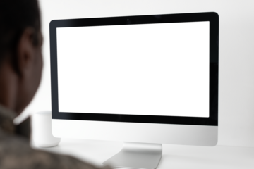 Military officer using png computer screen mockup army technology