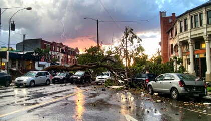 Obraz premium Cars Crushed by Falling Tree After Storm