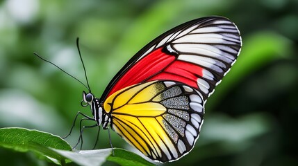 Obraz premium Vibrant Red Yellow Butterfly Closeup Nature Macro Photography