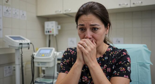 Woman feeling anxious while sitting in a doctor's office  