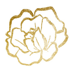 Gold flower png sticker, line art graphic design on transparent background