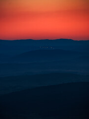 Sunrise from the top of Mount Alaric in the Aude. View from the top of a mountain in the South of...