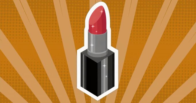 Sparkles appearing on red lipstick bullet with black-silver tube, intensifying then fading glow