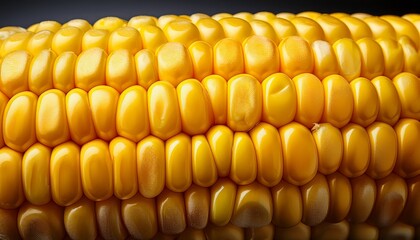 close up of shiny yellow corn kernels with glossy texture