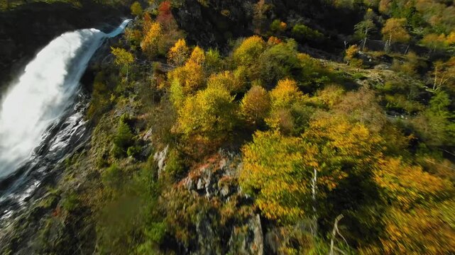 FPV Drone flies through the Partschins Waterfall near Meran, South Tyrol, Italy
