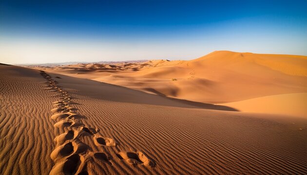 desert footprints a journey across the vast undulating dunes of a desert landscape marked by a countless trail of footprints suggesting a solitary pilgrimage or a shared experience