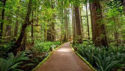 Obraz premium a daylight hike along a green corridor filled with trees and natural vegetation