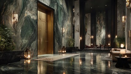 Modern hotel lobby, opulent and serene