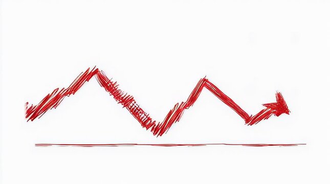 downward trend, downward red arrow chart. 4k animation reccession chart stock market