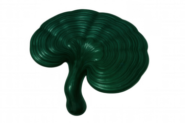 Metallic green viscous brain form with transparent background, ideal for medical and science-fiction projects