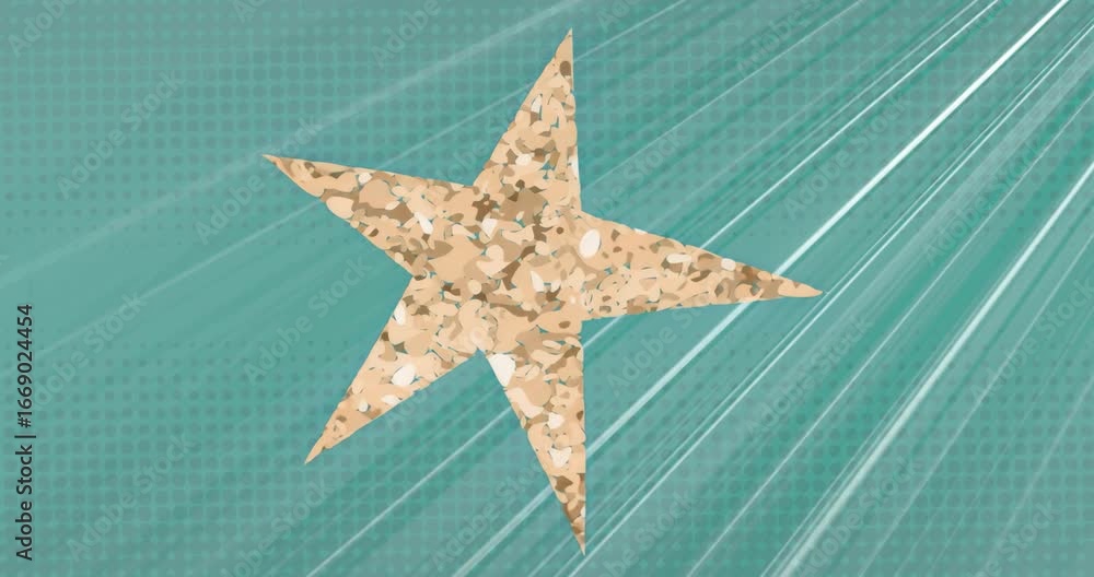 Aufkleber on load star spinning slowly counterclockwise to showcase terrazzo texture against grid backdrop