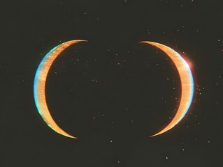 Naklejka premium Cosmic Crescent Moonscape, Glowing Celestial Duo in Dark Space