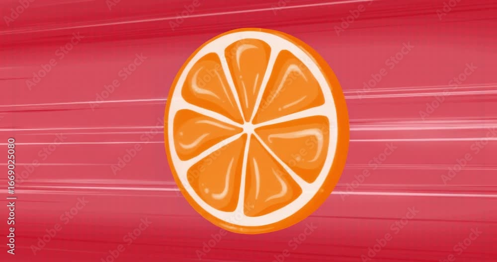 Poster upon playback, stylized orange slice spinning and rotating continuously to show dynamic motion