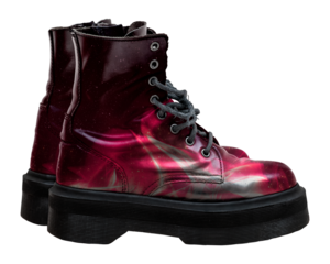 Png retro boots mockup with pink fire print