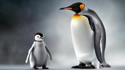 Emperor penguin and chick standing together against soft background. Mother's Day, Mothering Sunday, Dia de la Madre - Global Maternal Celebration, Worldwide Family Holiday - Powered by Adobe