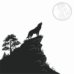 Moon shining above spiral cliff silhouette