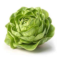 Obraz premium Lettuce, isolated lettuce, light falling on it from an angle making it more visible and attractive, close-up, white background
