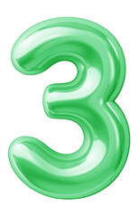 Number 3 png green 3D balloon, transparent background