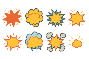 Comic Sound Effects. Flat vector mini-illustrations graphic novel sound effects in colors children's illustrations: Bam, Pow, Zap,