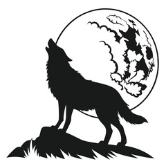 Wolf howling under shattered eclipse silhouette