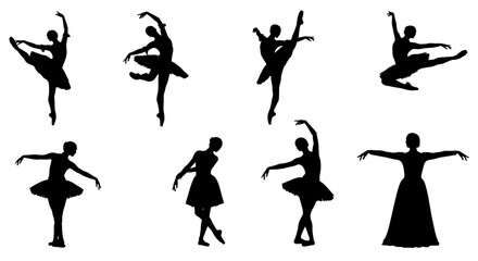 Fototapeta premium Elegant ballerina silhouettes showcase grace and poise against a clean white backdrop.
