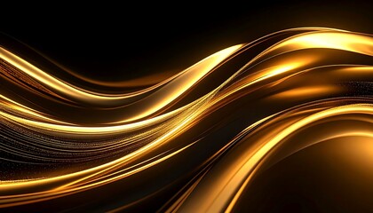 Golden Abstract Waves with Dark Background.